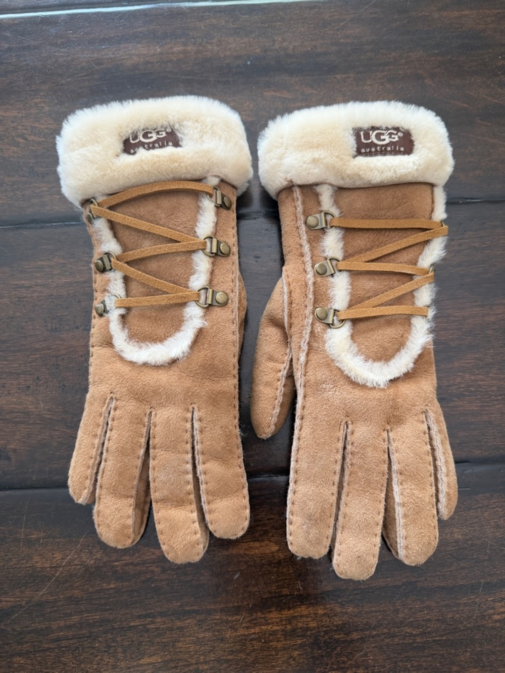 UGG Chestnut Shearling-Lined Suede Gloves